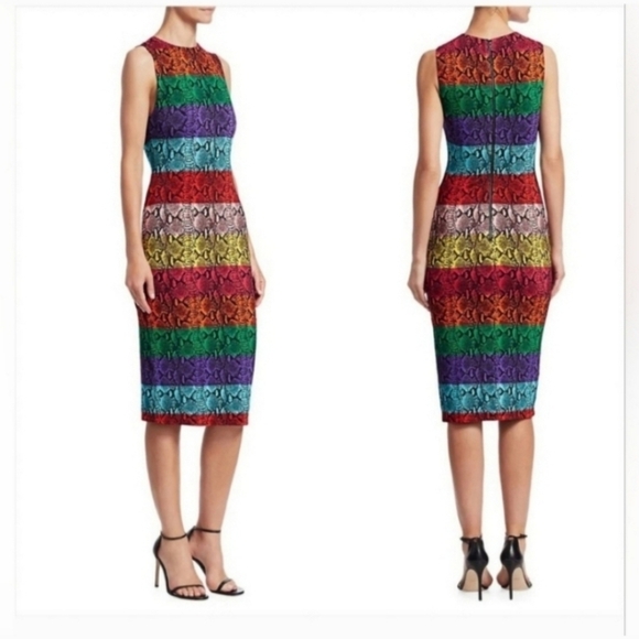 Alice + Olivia Delora Rainbow Snake Print Midi Dress Size 0 NWT $395 - Picture 2 of 14